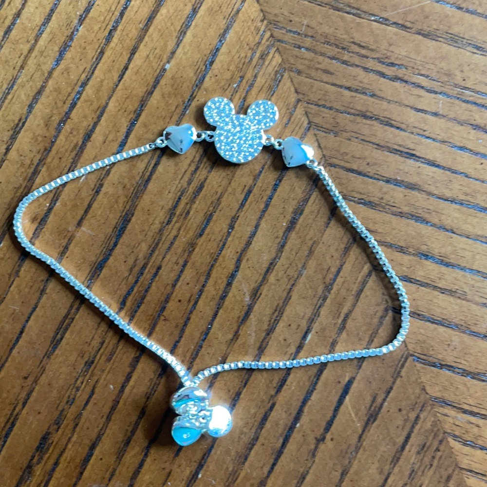 Silver plated with white crystals Mickey Mouse